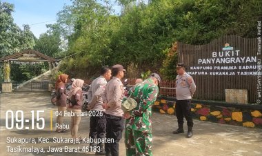 SINERGITAS TNI-POLRI DAN MUSPIKA KECAMATAN SUKARAJA, LAKSANAKAN KORVE BERSIH-BERSIH DI WISATA BUKIT PANYANGRAYAN